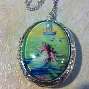 Locket Glass Nautical Mermaid Ship Boat Necklace